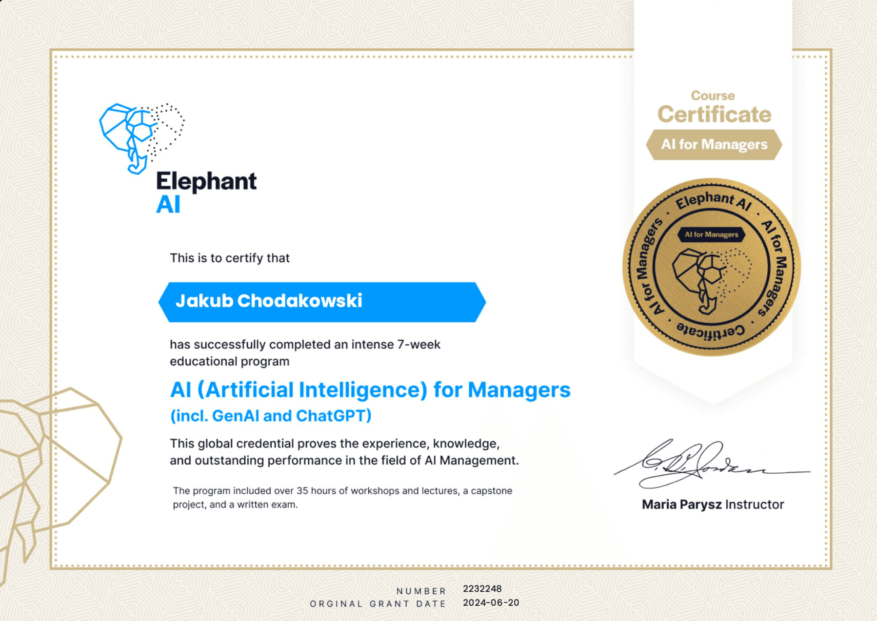 Certyfikat AI Manager
